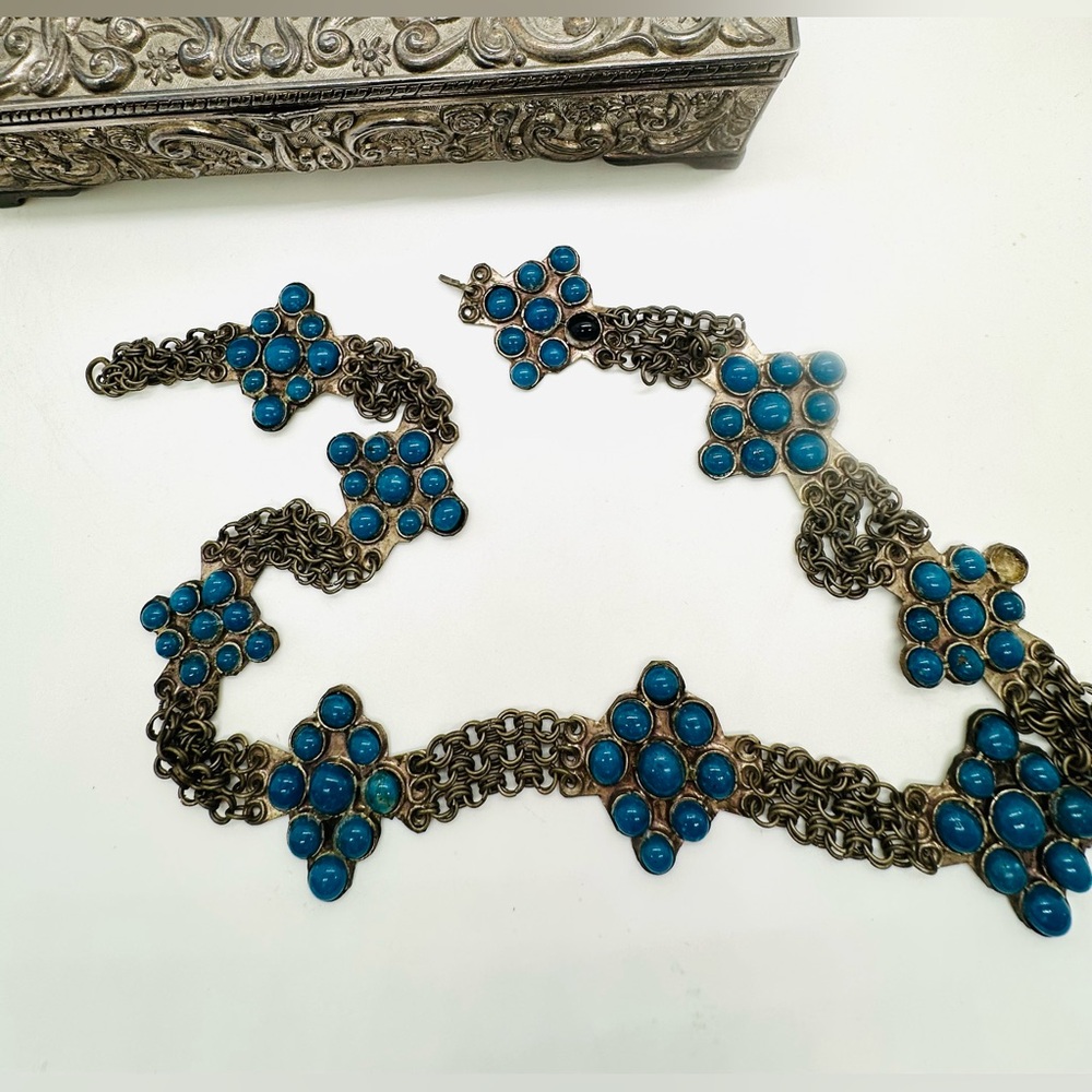 Antique vintage chain metal turquoise wrap belt